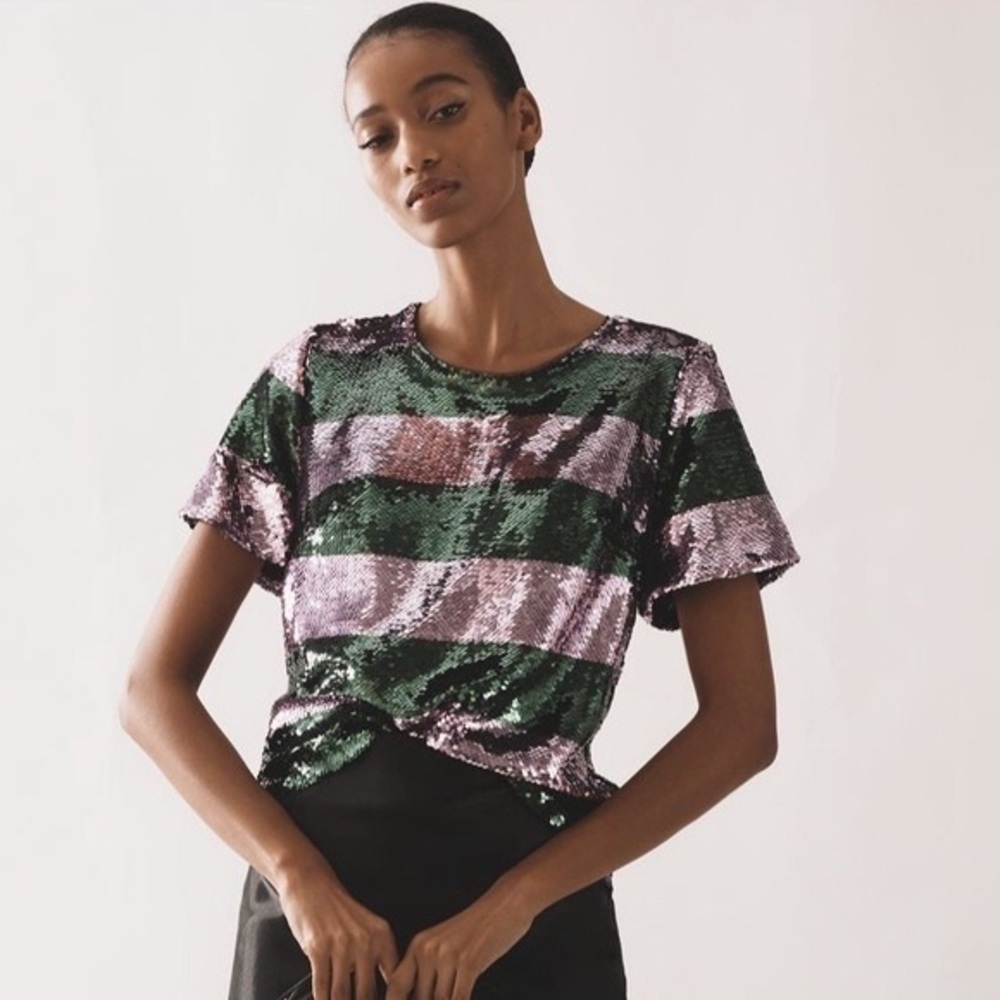 Sequin Striped Top - Green and Purple